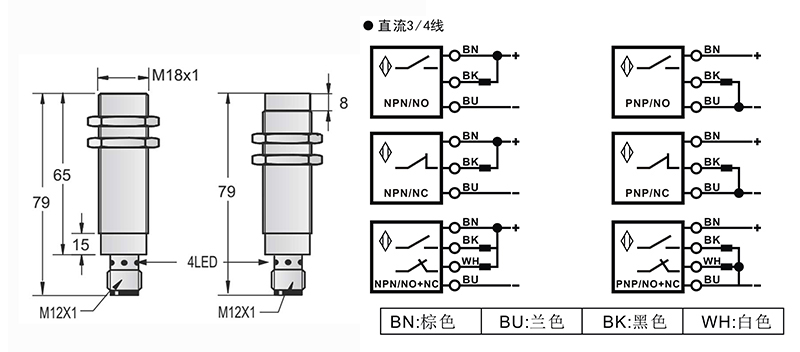 M18-M12-79mm圓柱標(biāo)準(zhǔn)型接近開關(guān)接頭式